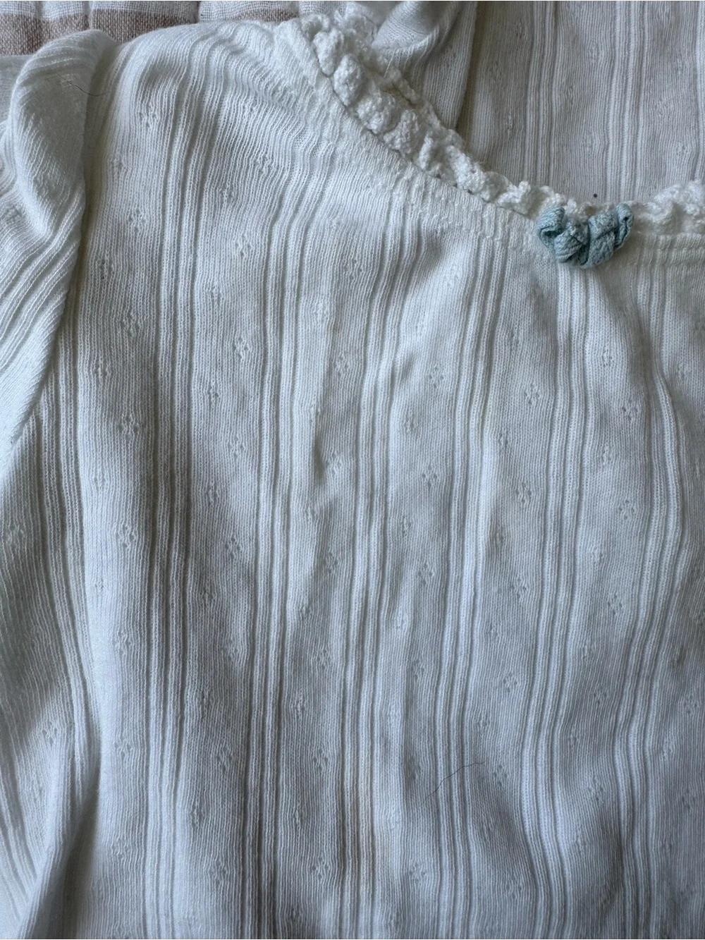 GAP x Doen white pointelle t-shorts with blue bow and lace detail